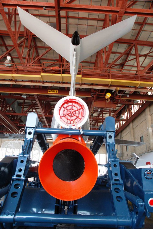 A unique view of a unique rocket. The back end of the Mace missile shows the down slung booster that hangs below the body of the Mace missile. Photo Credit: Jason Rhian / AmericaSpace