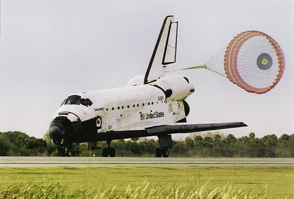 Under the deft control of Commander Charlie Bolden - today's NASA Administrator - Discovery executes a smooth touchdown on 11 February 1994, concluding the first flight of a new era. Photo Credit: NASA