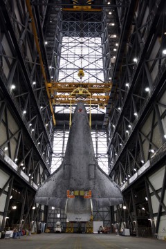 The 17-inch disconnect hardware is clearly visible, directly aft of the main landing gear doors, and was responsible for transferring liquid oxygen and hydrogen propellants from the External Tank to the Shuttle's three main engines. The volatility of these propellants meant that even the smallest of leaks could not be tolerated. Photo Credit: NASA