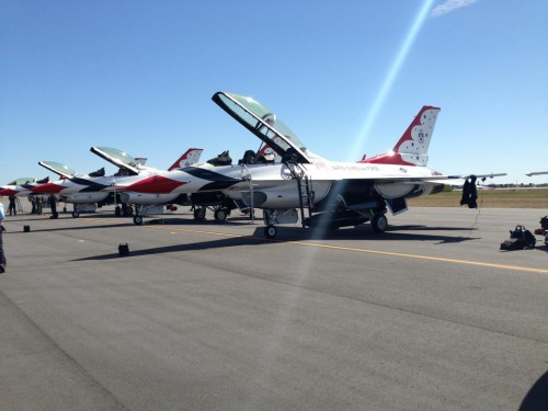 The F-16s of the U.S. Air Force Thunderbirds on the flight line at the TICO Warbird Airshow. Photo Credit: John Studwell