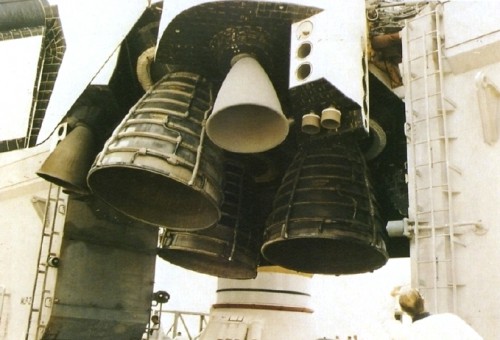 Close-up view of Discovery's three main engines - still exhibiting evidence of scorching from their momentary ignition on 26 June 1984 - in the wake of the Shuttle program's first RSLS abort. Photo Credit: NASA