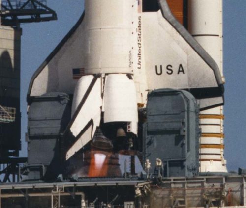 Columbia's engines flare to life on 22 March 1993 - 20 years ago this week - in the third RSLS abort of the Shuttle program. Photo Credit: NASA