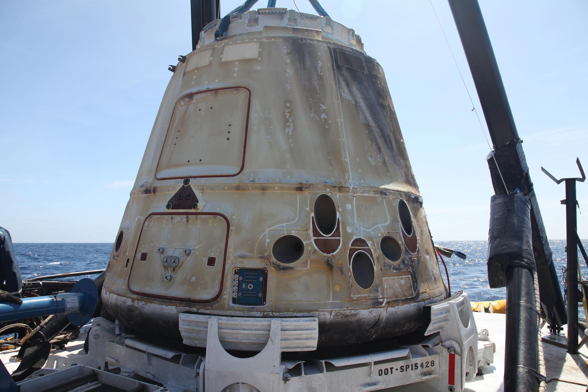 Dragon after returning from a NASA space station resupply mission. Photo Credit: SpaceX