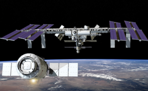 Artist's concept of the rendezvous of the first Cygnus cargo craft. Assuming a successful flight on A-ONE, the Cygnus demo mission may occur as early as June 2013. Image Credit: Orbital Sciences Corp.