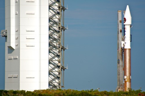Participants got to witness the rollout of the Atlas V from the Vertical Integration Facility or "VIF" to the adjacent Space Launch Complex 41. Photo Credit: Jeffrey J. Soulliere