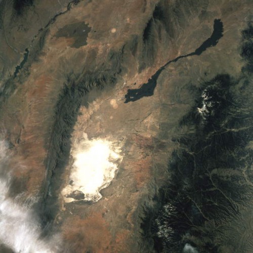 The great white blotch of White Sands, clearly visible from space, is shown in an image from the Earth-orbiting STS-3 mission. Photo Credit: NASA
