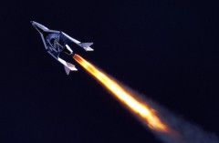 SpaceShipTwo during its first successful powered flight on 29 April 2013. Photo Credit: MarsScientific.com / Clay Center Observatory
