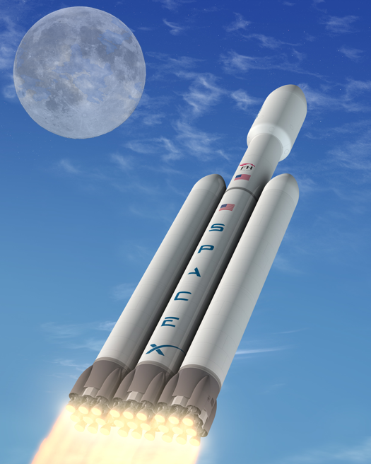 SpaceX image of proposed Falcon Heavy rocket Falcon_Heavy_Lunar_Launch image credit SpaceX Posted on AmericaSpace