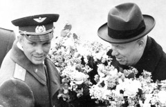 Yuri Gagarin (left) was proudly displayed to the world by a joyful Nikita Khrushchev (right), who recognized the political and ideological advantage which his flight had acquired over the United States. Photo Credit: Roscosmos/The Telegraph