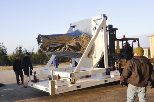 The IRIS spacecraft arrives at Vandenberg Air Force Base, Calif., on 16 April, ahead of its scheduled flight aboard a Pegasus air-launched booster on 28 May. Photo Credit: NASA