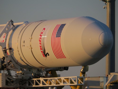 This Antares will only be carrying a mass simulator. The first flight of Orbital's Cygnus cargo vessel is slated to take place later this year. Photo Credit: Mark Usciak / AmericaSpace