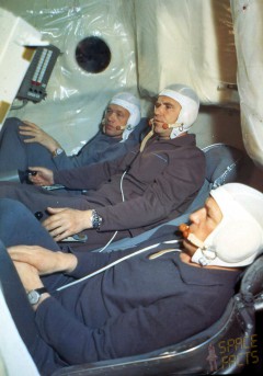 Soyuz 10 crewmen (front to rear) Rukavishnikov, Shatalov and Yeliseyev were destined to become the first men to board an Earth-orbital space station. As tomorrow's article will reveal, their mission brought intense disappointment. Photo Credit: Joachim Becker/SpaceFacts.de