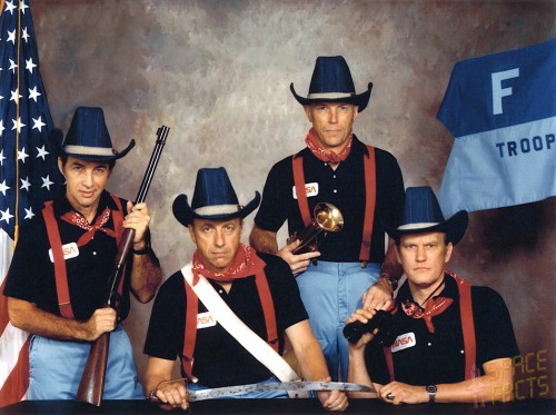 It was Paul Weitz (seated left) who decided on the F-Troop moniker for his crew, whose number included (left to right) Don Peterson, Story Musgrave and Karol 'Bo' Bobko. Photo Credit: Joachim Becker/SpaceFacts.de