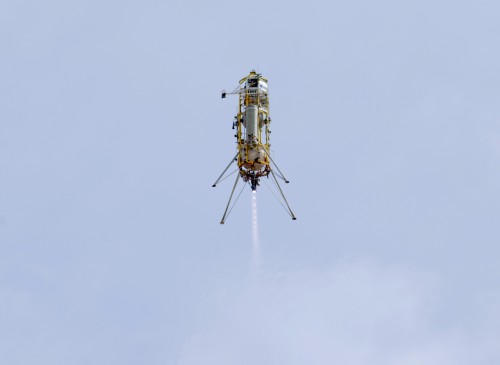Guided by Charles Stark Draper Laboratory's GENIE navigation and control system, Xombie performs its perfect test-flight on 25 March, reaching a peak altitude of more than 1,600 feet and translating laterally by almost 1,000 feet. Photo Credit: NASA/Masten Space Systems 