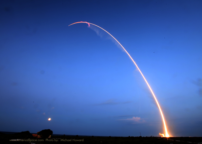 A graceful arc of light marks the path that the Delta IV Medium took in May 2013, returning the vehicle to flight after a months-long hiatus and delivering WGS-5 into orbit. Photo Credit: Mike Howard / Cocoa Beach Photography