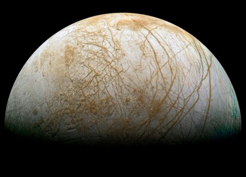 It has been estimated that Jupiter's moon Europa has an ocean which is larger than all of Earth's oceans - combined. Image Credit: NASA / JPL