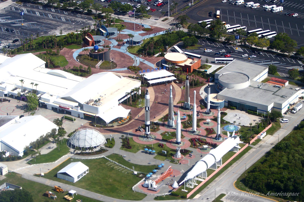 The Kennedy Space Center Visitor Complex from the air. Photo Credit: Alan Walters / awaltersphoto.com