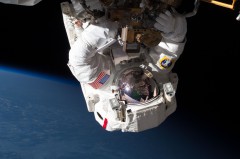 Chris Cassidy works outside the space station during the 11 May contingency EVA. Photo Credit: NASA
