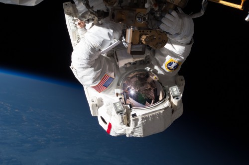 The drama of Expedition 35 continued until its final days. On 11 May, astronauts Chris Cassidy (pictured) and Tom Marshburn undertook a lengthy EVA to remove, replace and test a new ammonia coolant pump. Photo Credit: NASA