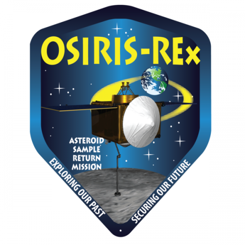 The OSIRIS-Rex mission patch, illustrating the shape of the solar arrays and robotic arm which inspired nine-year-old Michael Puzio. Image Credit: NASA