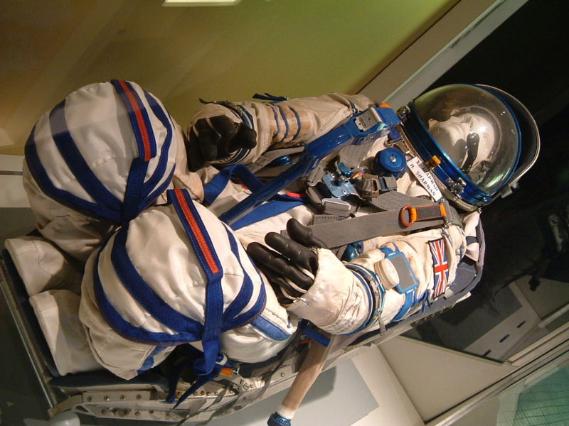 Helen Sharman's Sokol launch and entry suit, today housed at the National Space Centre in Leicester, United Kingdom. Photo Credit: Alan Saunders