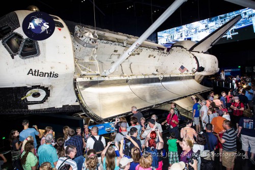 Guests fill the Kennedy Space Center Visitor Complex's Atlantis Exhibit, many of whom have never seen a space shuttle before and certainly not this close. Photo Credit John Studwell AmericaSpace