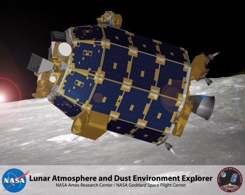 NASA image of Lunar Atmosphere and Dust Environment Explorer LADEE spacecraft in orbit around the Moon posted on AmericaSPACE