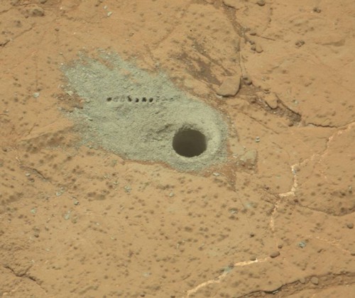 Mars Science Laboratory rover Curiosity drill site Cumberland photo Credit NASA JPL Caltech posted on AmericaSpace