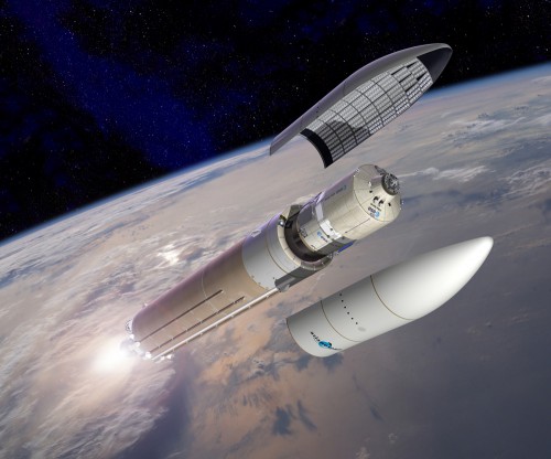 Arianespace successfully launched an Ariane V rocket with the "Albert Einstein" Automated Transfer Vehicle on its way to the International Space Station. Photo Credit: ESA /  DUCROS David