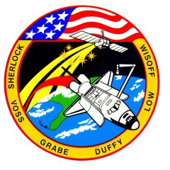 With the surnames of the six crew members emblazoned around "walls" of the Spacehab module, it was no accident that the STS-57 patch was shaped for its primary payload. Image Credit: NASA
