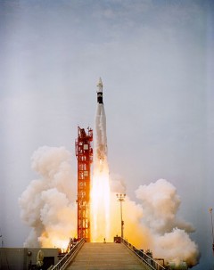 The Augmented Target Docking Adaptor (ATDA) is launched as a replacement for Stafford and Cernan's failed Agena. Photo Credit: NASA