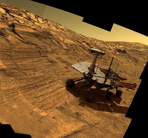 Simulated image of Opportunity at work in Endurance crater. Photo Credit: NASA/JPL