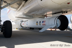 Pictured beneath the main fuselage of the L-1011 carrier aircraft, last night's mission was the 42nd voyage of Orbital's Pegasus air-launched rocket. Photo Credit: Robert C. Fisher