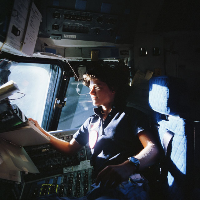 Sally Ride at work on Challenger's flight deck during STS-7. Her mission opened the door for U.S. women to venture into orbit. Thirty years since her pioneering flight, her legacy is represented aboard the International Space Station by NASA astronaut Karen Nyberg. Photo Credit: NASA