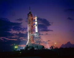 Apollo 18 stands ready on Pad 39B in July 1975. Notice the "milk stool", which was used to raise the Saturn IB's height up to the level of the pad's umbilicals, which were originally designed to support the much larger Saturn V. Photo Credit: NASA