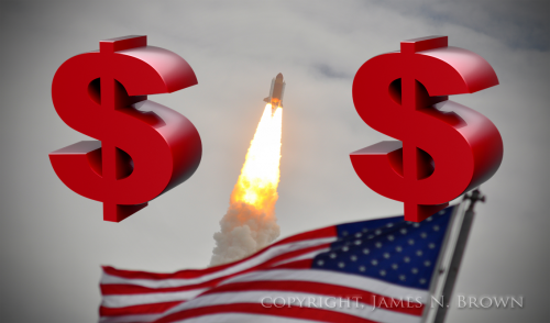 AmericaSpace image Shuttle launch dollar signs photo credit James N. Brown posted on AmericaSpace
