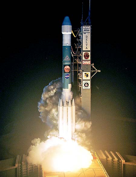 Boeing image of a Delta II launch vehicle with Mars Exploration Rover MER opportunity photo credit The Boeing Company