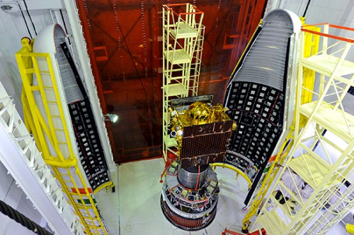 IRNSS 1A PSLV ISRO rocket payload fairing posted on AmericaSpace Photo Credit ISRO