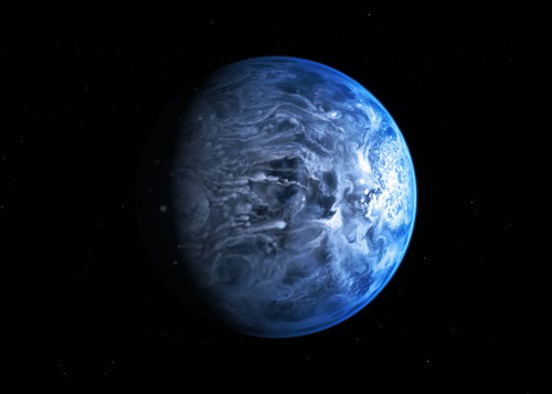 Artist's conception of exoplanet HD 189733b—a "deep blue dot" reminiscent of Earth from a distance. Image Credit: NASA / ESA / M. Kornmesser
