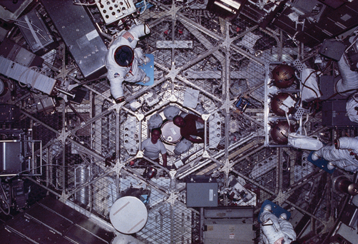 The disorientating nature of the weightless environment, particularly in a large open volume like that of Skylab, offered many of the ingredients for "space sickness". Photo Credit: NASA
