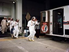 Commander Al Bean leads his men out of the Operations & Checkout Building on the morning of 28 July 1973. Their first few days in space would be filled with much drama. Photo Credit: NASA