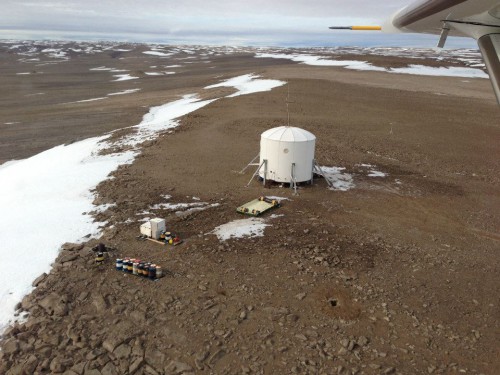 Aerial view of the FMARS site in Devon Island, Canada. The first phase of The Mars Society's mission at this site was complete in late July. Photo Credit: The Mars Society on Facebook.  