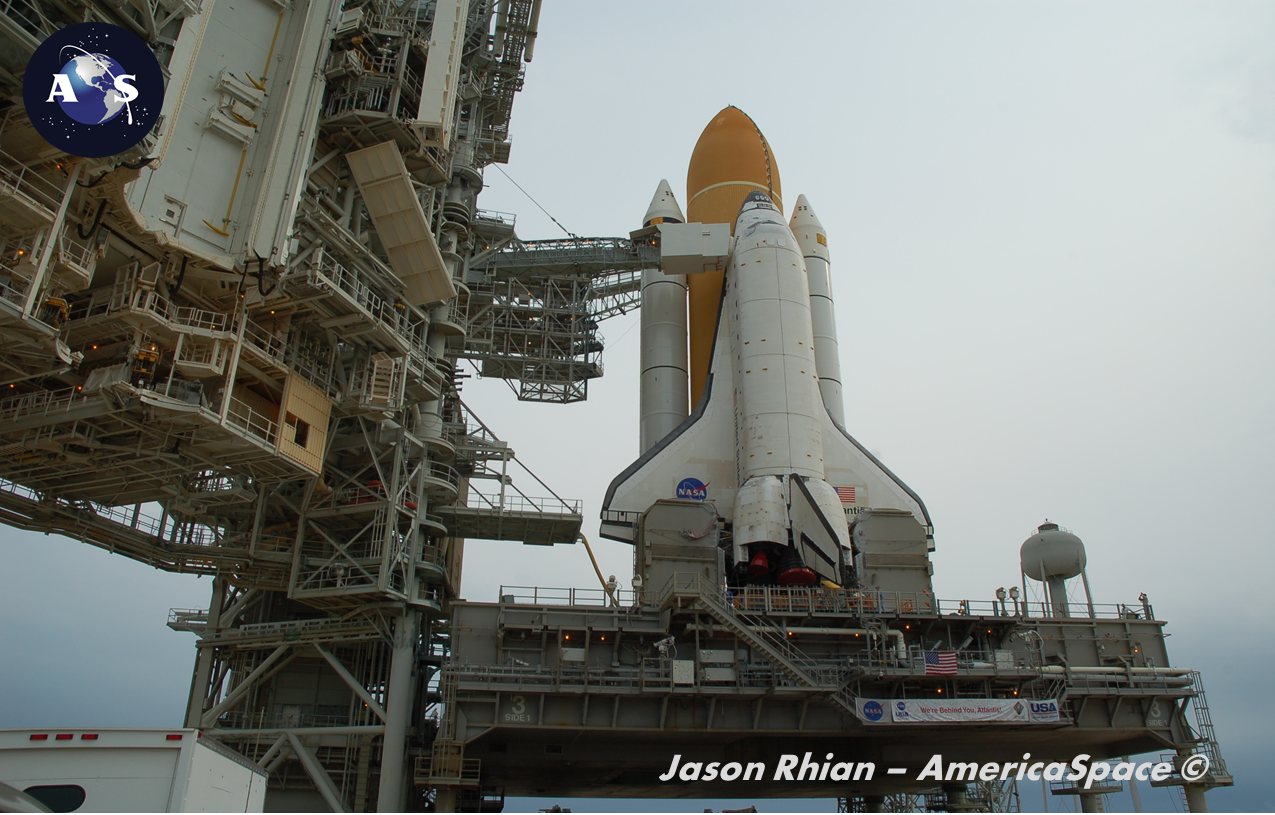 AmericaSpace image of space shuttle at LC 39A with Mobile Launcher Transporter photo credit Jason Rhian.JPG