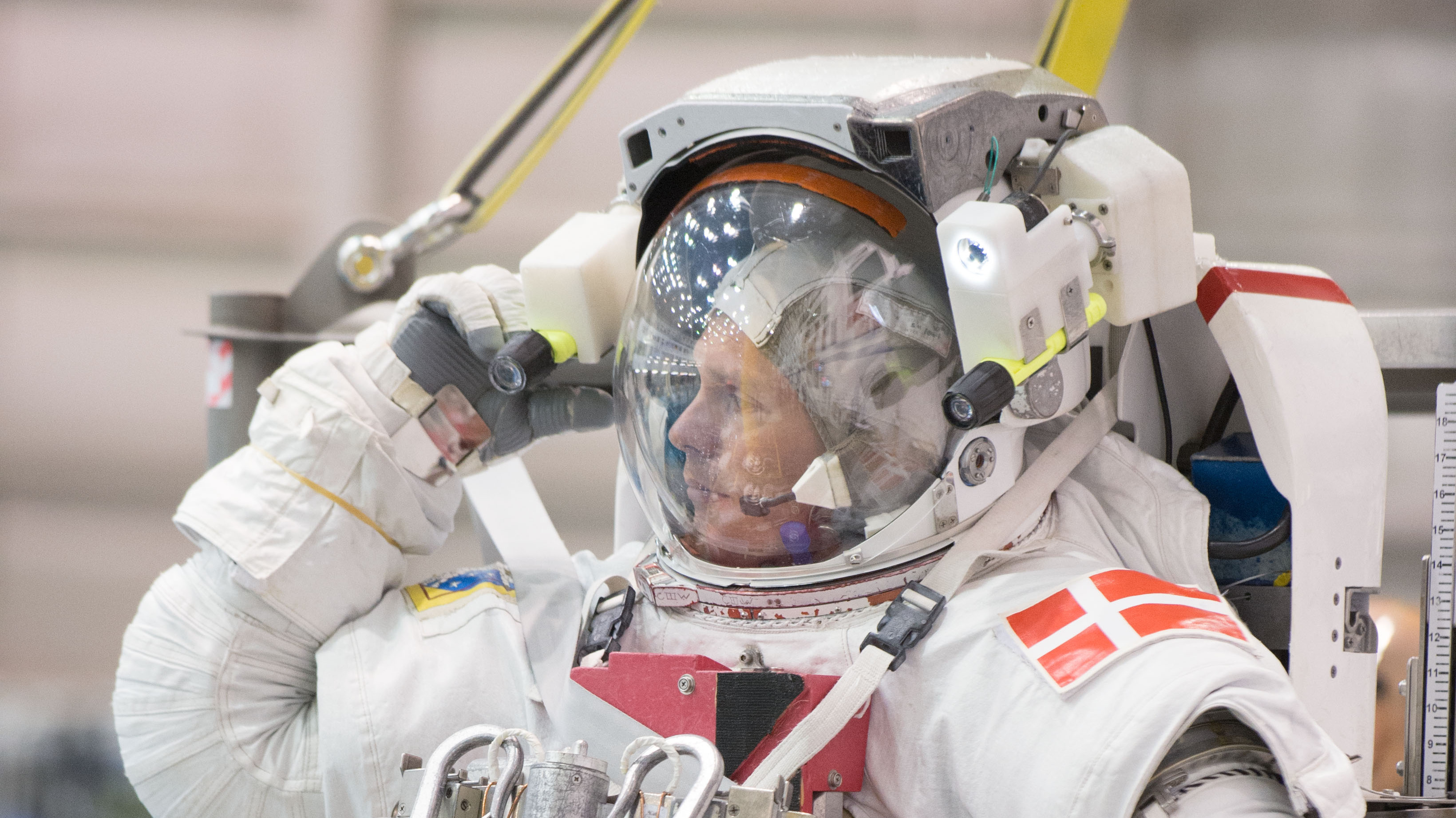 Andreas Mogensen undergoes EVA training at the Johnson Space Center in Houston, Texas. Photo Credit: ESA