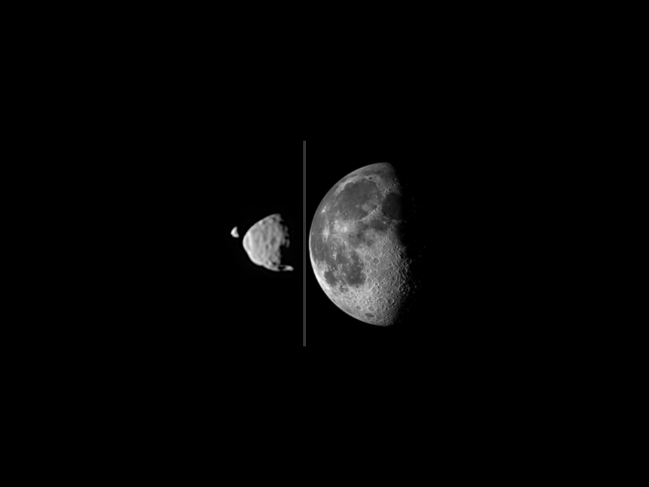 NASA image Marrian Mars moons moon Deimos Phobos Luna Selene posted on AmericaSpace