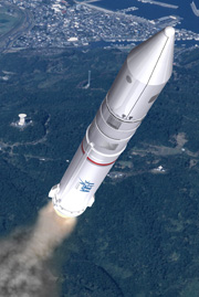Artist's concept of the new Epsilon rocket, which utilizes former components from the H-IIA and M-V vehicles. Image Credit: JAXA