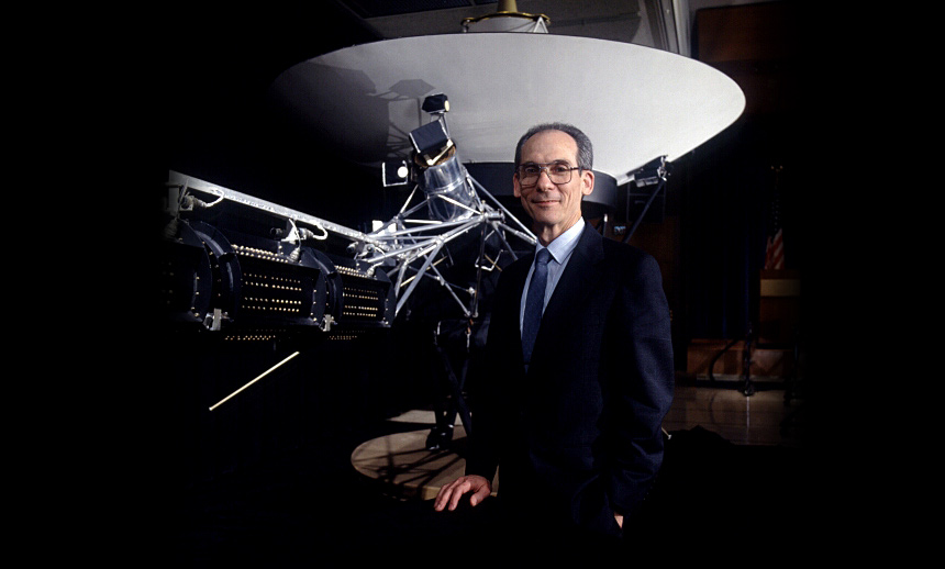 Ed Stone in front of the Voyager spacecraft JPL Jet Propulsion Laboratory posted on AmericaSpace