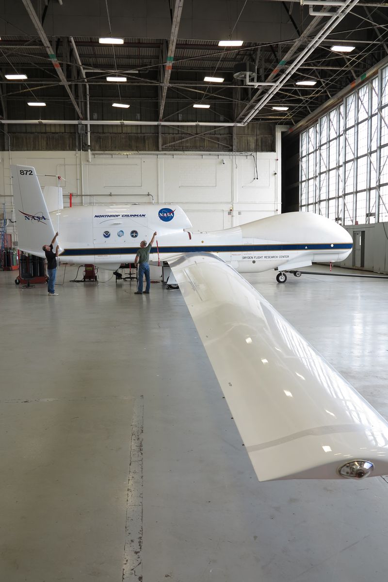 NASA Global Hawk in hangar drone ready for hurricane surveillance image by AmericaSpace photographer Mark Usciak