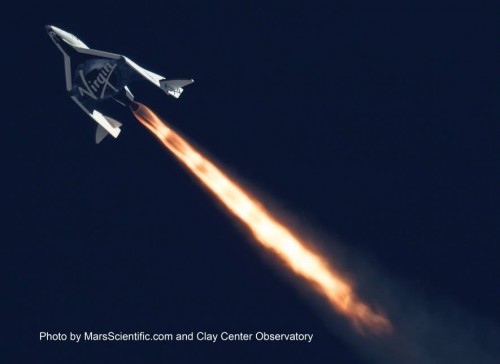 On Sept. 5, 2013 Virgin Galactic's SpaceShipTwo was released from its carrier aircraft and proceeded to conduct its second supersonic flight. Photo Credit: Mars Scientific / Clay Center Observatory