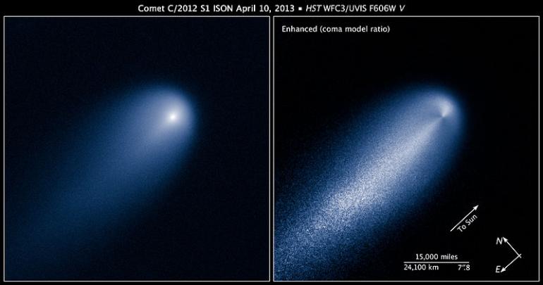 Comet ISON, captured by the Hubble Space Telescope in April. The comet was near Jupiter's orbit at the time.  Photo Credit: NASA